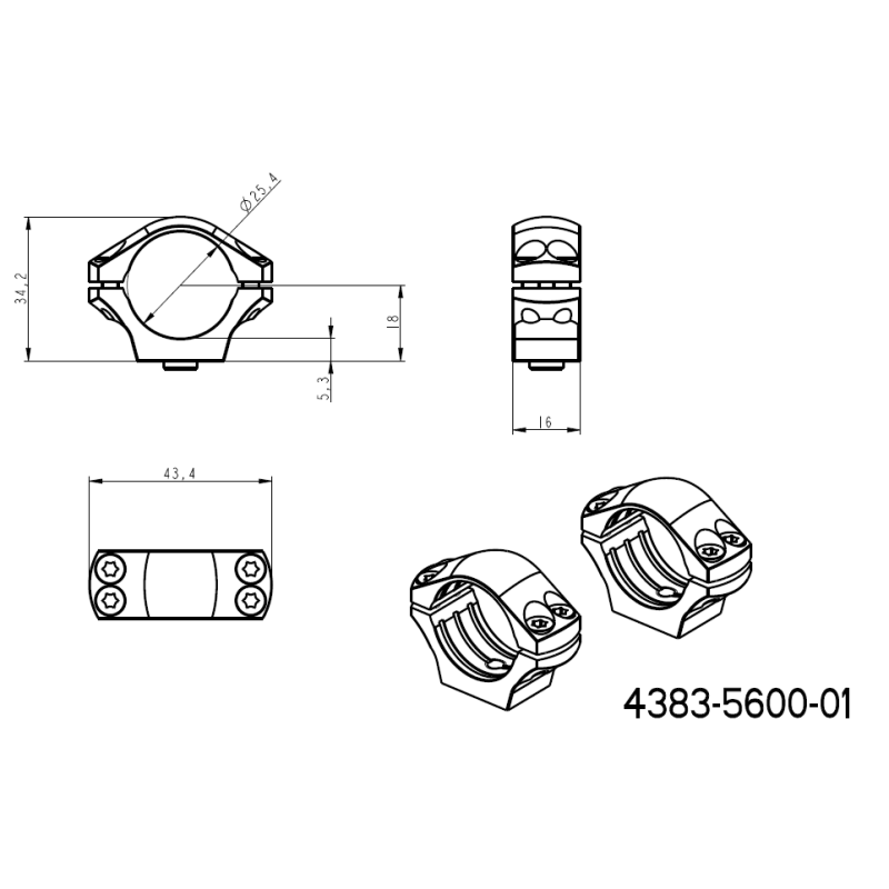 1" anéis para luneta [25,4mm] | base picatinny de uma peça com alavancas QD 