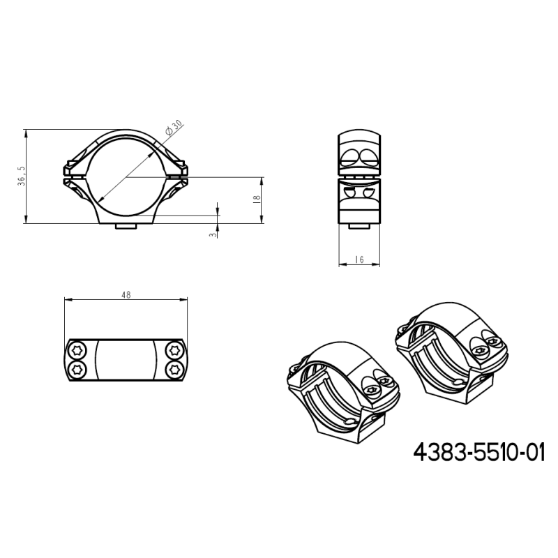 Base picatinny monobloco de 30mm anéis para luneta | com alavancas 