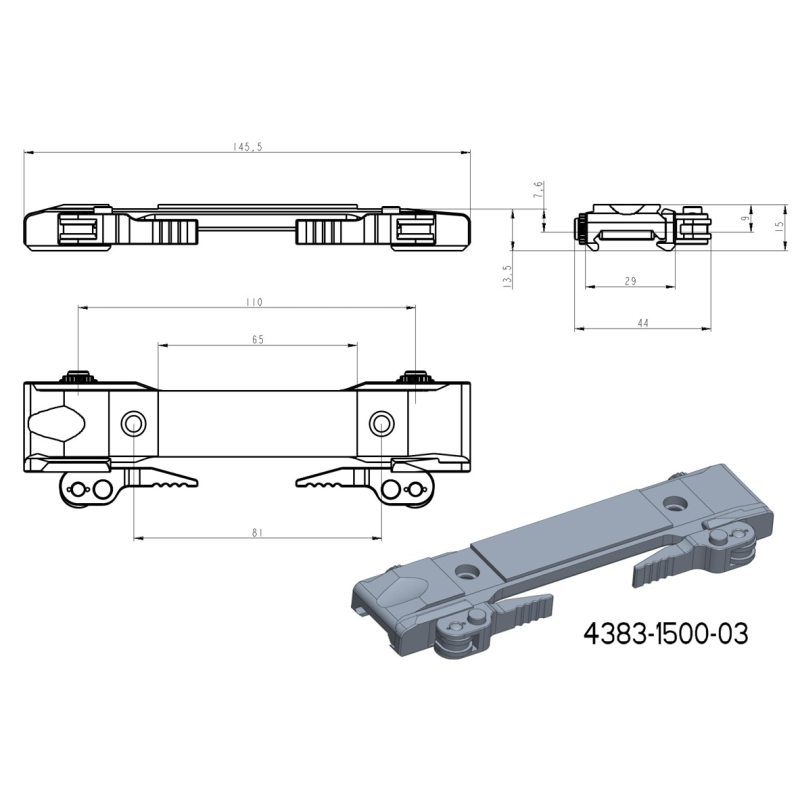 Base para adaptadores JK-N | base picatinny com alavancas QD [longa] 