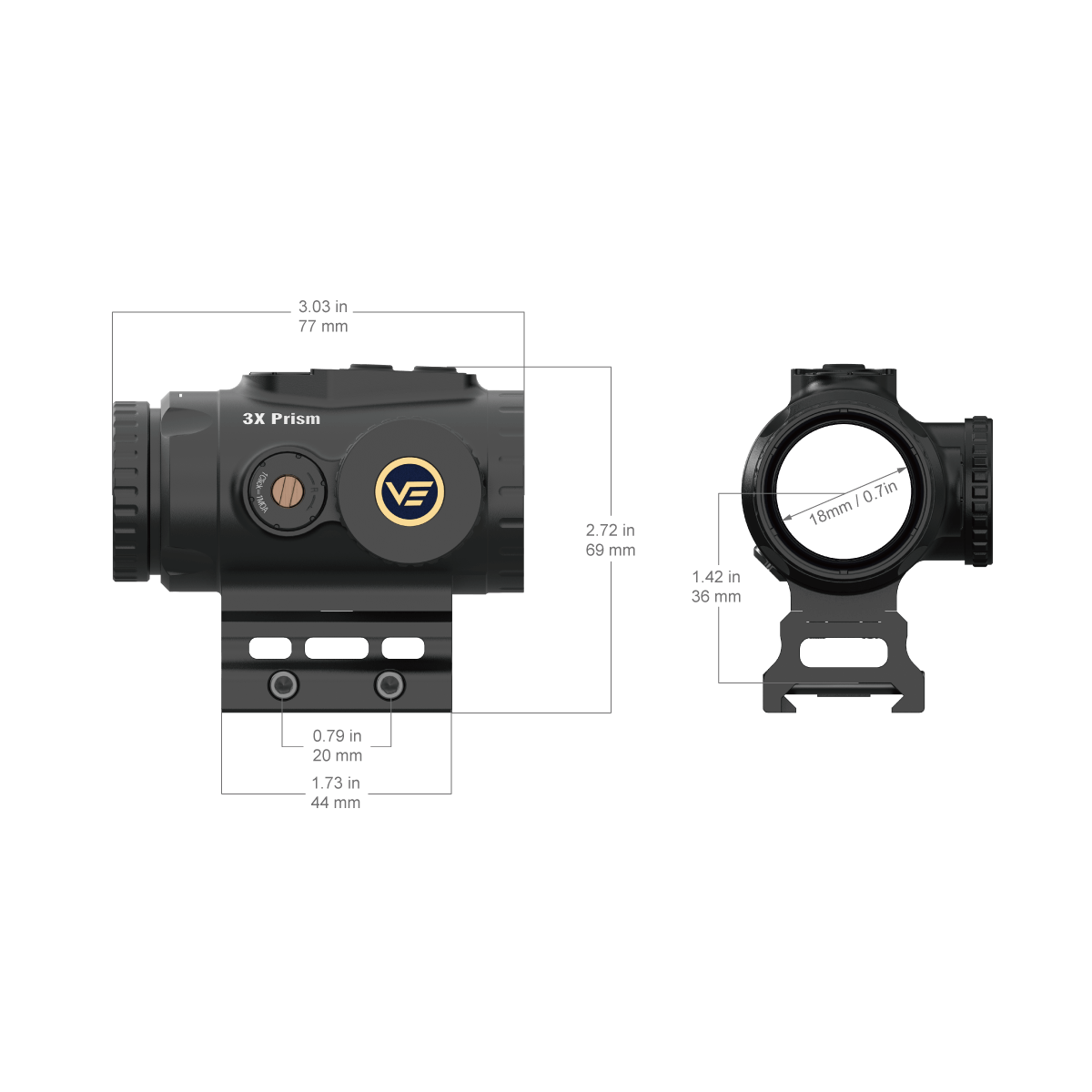 Vector Optics Paragon 3x18 prisma ultra compacto mira telescópica 